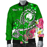 Pohnpei Custom Personalised Men's Bomber Jacket - Turtle Plumeria (Green) - Polynesian Pride
