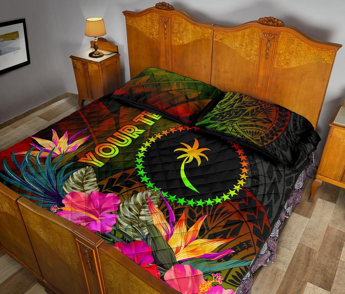 Chuuk Polynesian Personalised Quilt Bed Set - Hibiscus and Banana Leaves - Polynesian Pride
