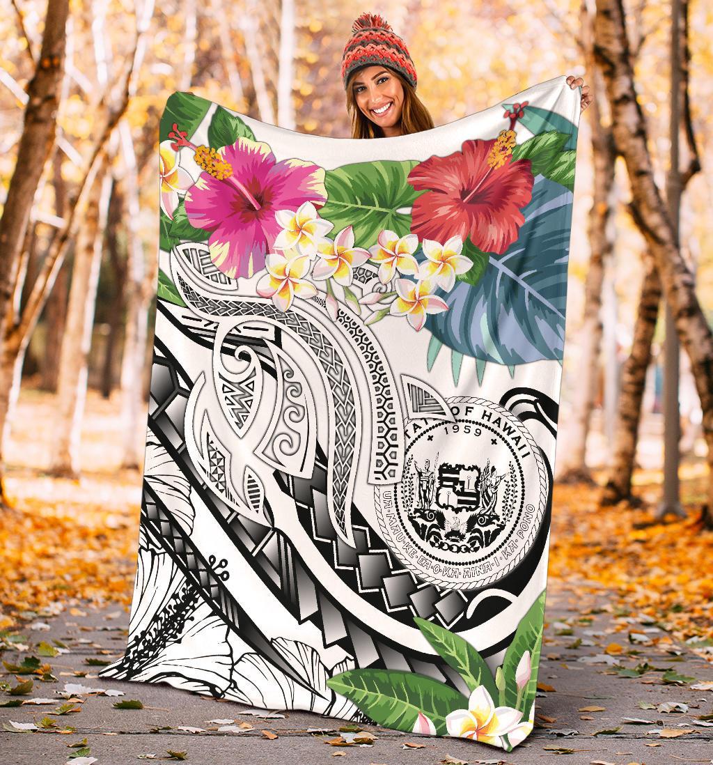 Polynesian Hawaii Premium Blanket - Summer Plumeria (White) - Polynesian Pride