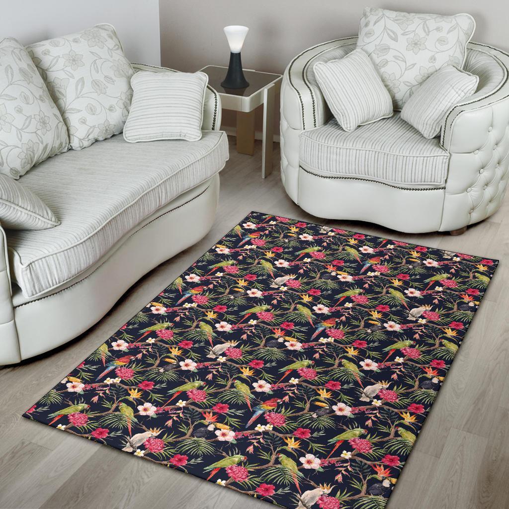 Tropical Hibiscus, Strelitzia Palm Leaves Rug - Polynesian Pride