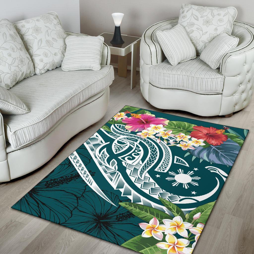 The Philippines Area Rug - Summer Plumeria (Turquoise) - Polynesian Pride