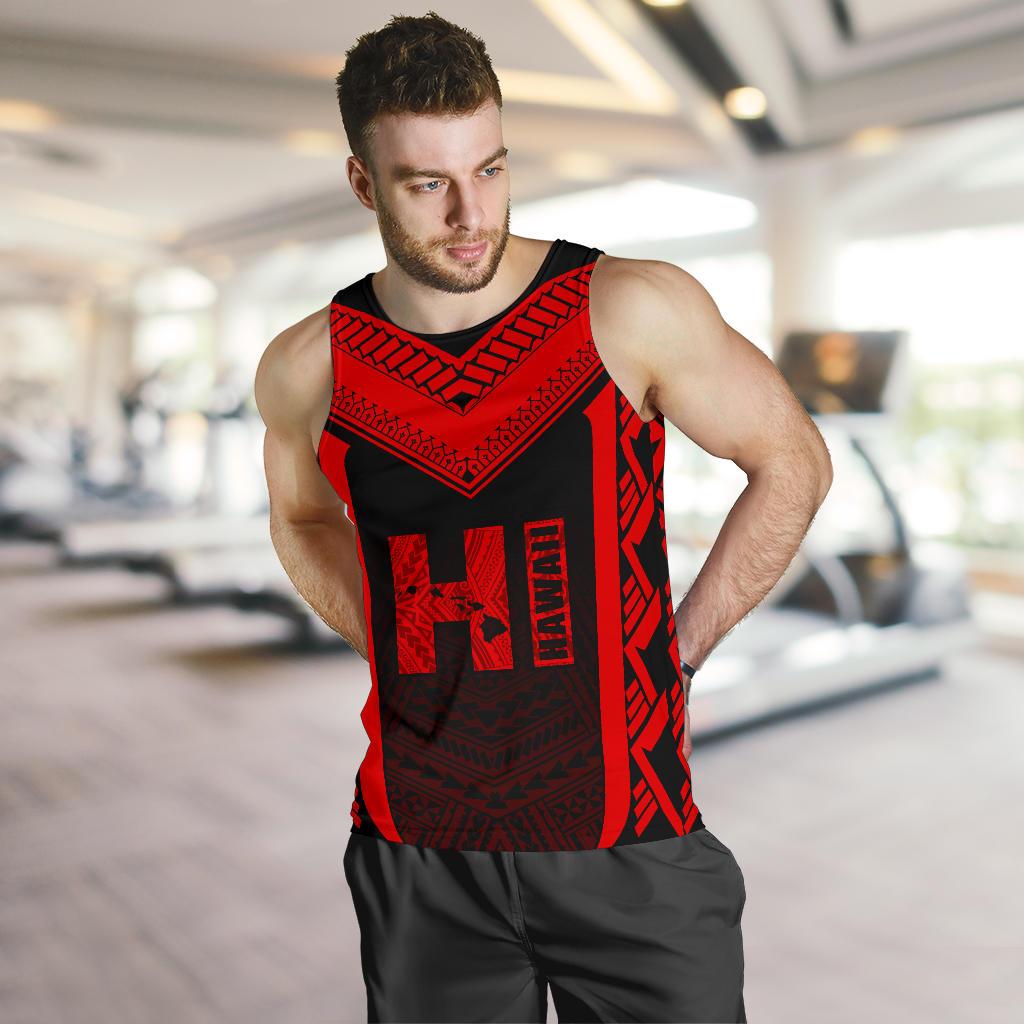Hawaiian Kanaka Polynesian Men's Tank Top Active Red - Polynesian Pride
