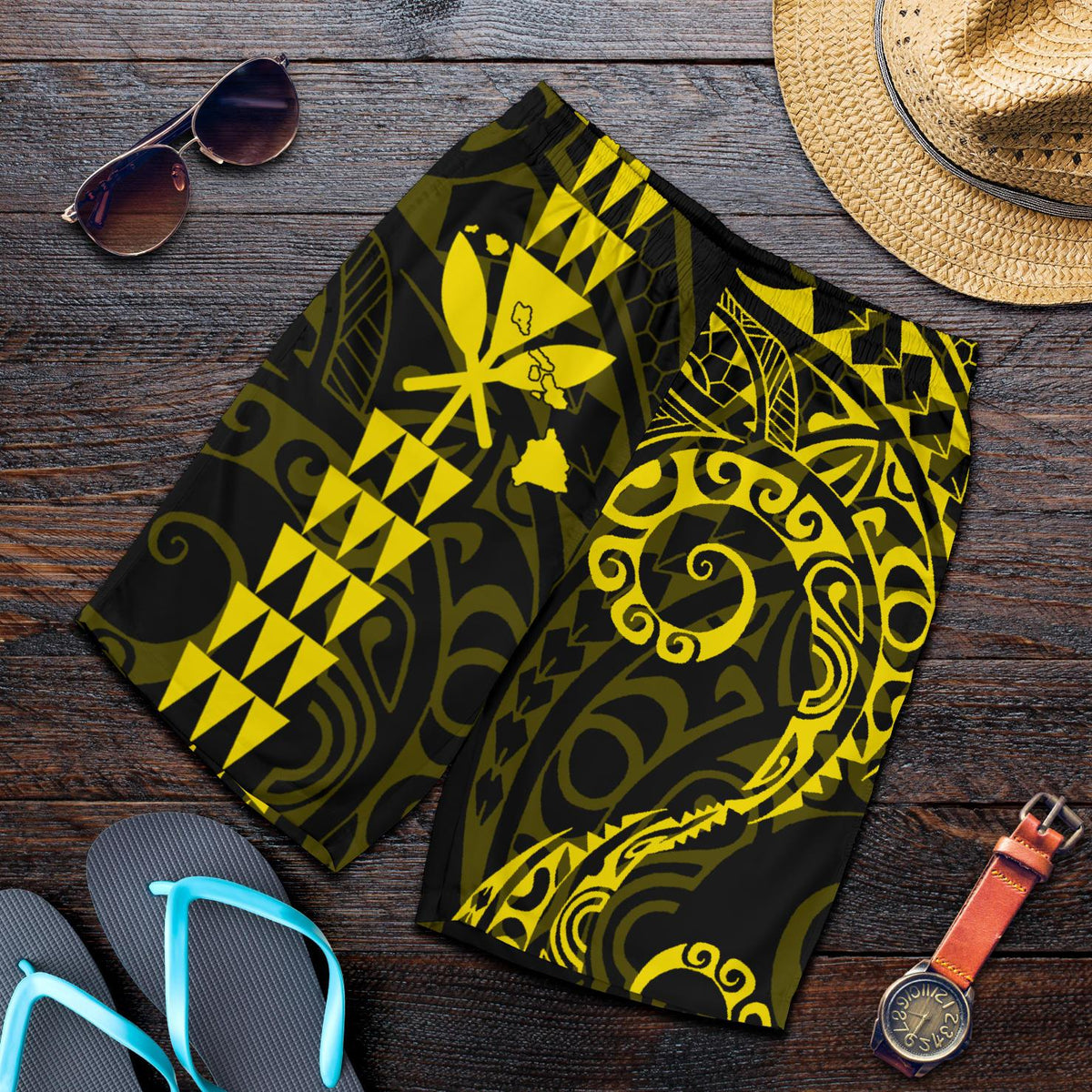 Kanaka Hawaii Map Yellow Polynesian Men's Short - Polynesian Pride