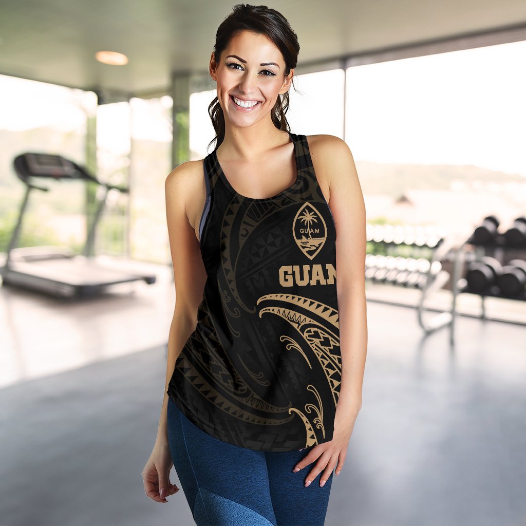 Guam Polynesian Women's Racerback Tank - Gold Tribal Wave - Polynesian Pride