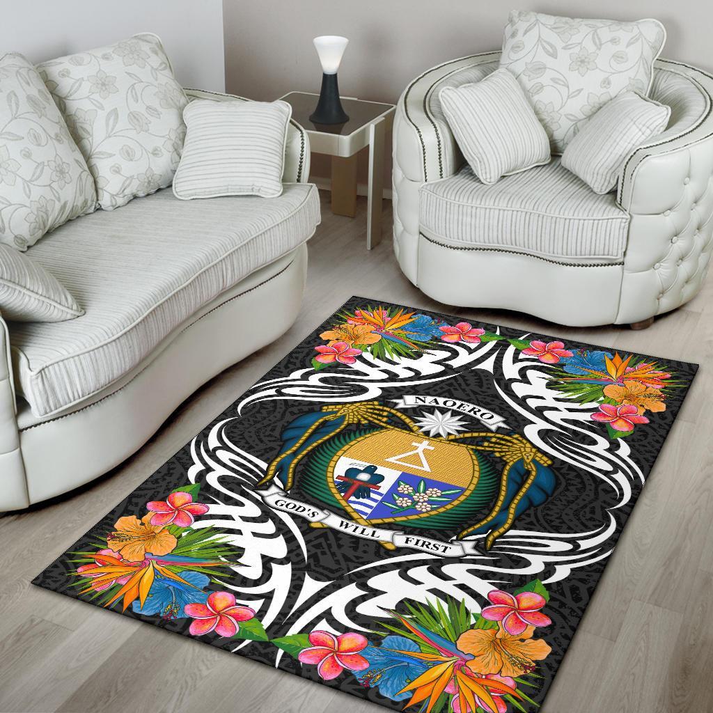 Nauru Area Rug - Coat OfArmsWith Tropical Flowers - Polynesian Pride