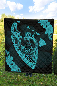 Hawaii Hibiscus Banzai Surfing Premium Quilt Blue - Polynesian Pride