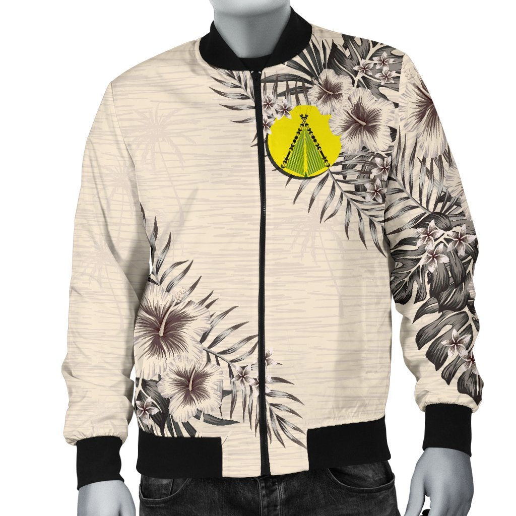 (Sivage) Wallis and Futuna Men's Bomber Jacket - The Beige Hibiscus Beige - Polynesian Pride