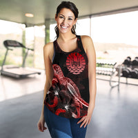 Tahiti Polynesian Women Tank Top - Turtle With Blooming Hibiscus Red - Polynesian Pride