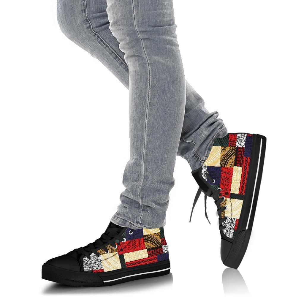 Polynesian High Top Shoes - Design Retro Patchwork - Polynesian Pride