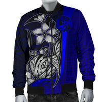 Tonga Micronesia Men's Bomber Jackets Blue - Turtle With Hook - Polynesian Pride