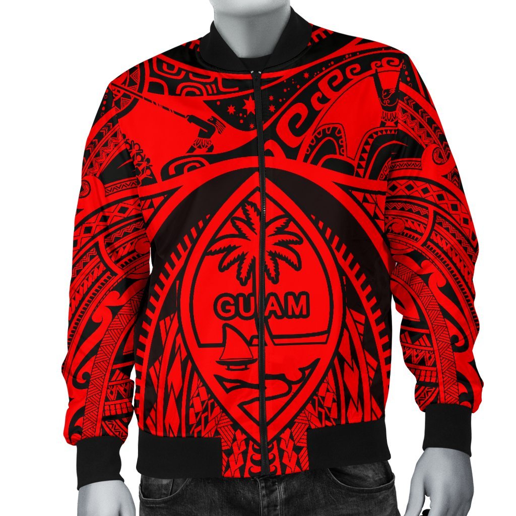 Polynesian Men's Bomber Jackets - Guam Flag, Seal with Maui Moana Tattoo - Polynesian Pride