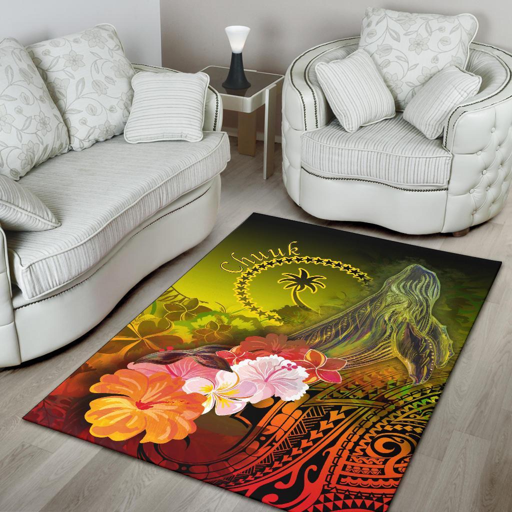 Chuuk Area Rug - Humpback Whale with Tropical Flowers (Yellow) - Polynesian Pride