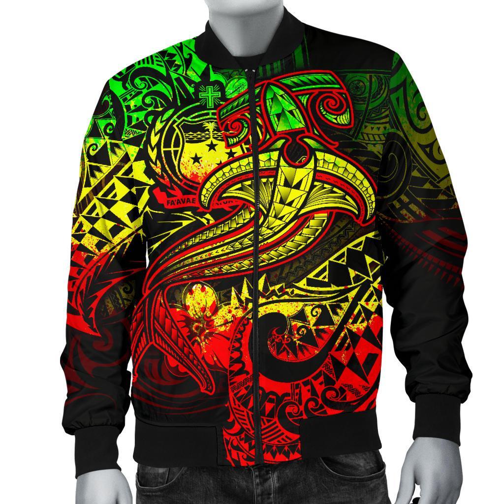 Samoa Men's Bomber Jacket - Reggae Shark Polynesian Tattoo - Polynesian Pride