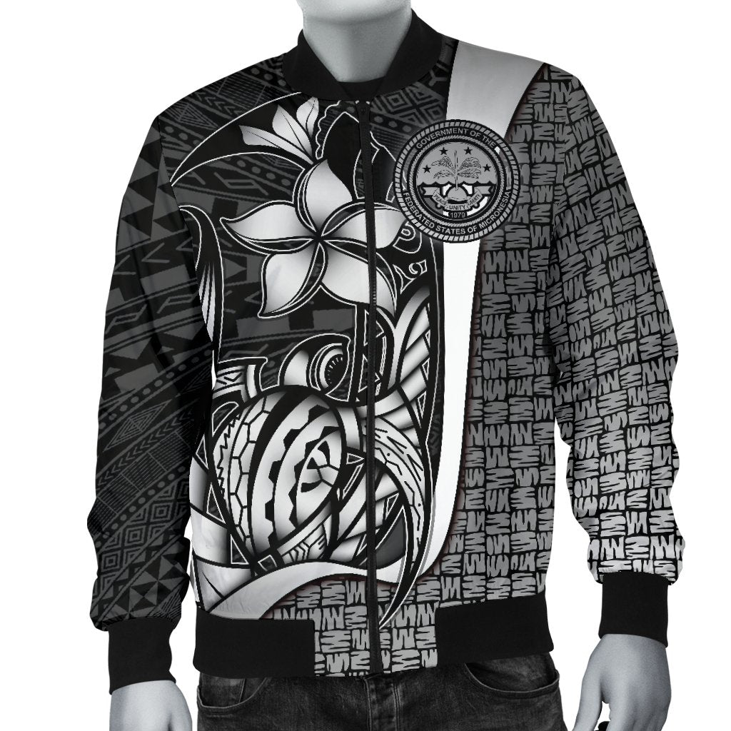 Federated States of Micronesia Men's Bomber Jackets White - Turtle With Hook - Polynesian Pride