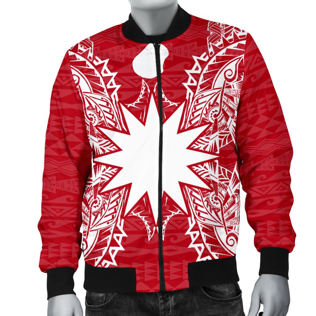 Nauru Polynesian Men's Bomber Jacket Map Red White - Polynesian Pride