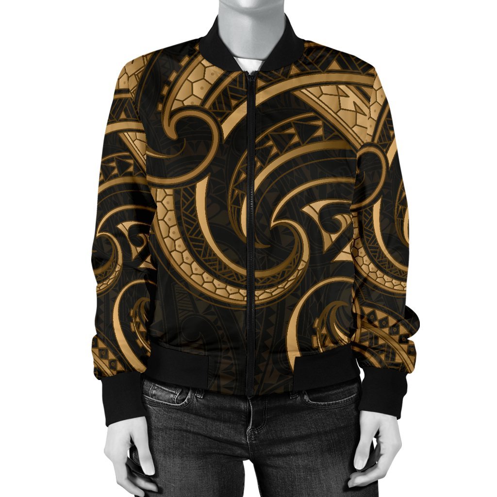 New Zealand Maori Mangopare Women Bomber Jacket Polynesian - Gold - Polynesian Pride