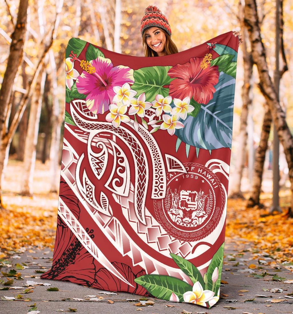Polynesian Hawaii Premium Blanket - Summer Plumeria (Red) - Polynesian Pride