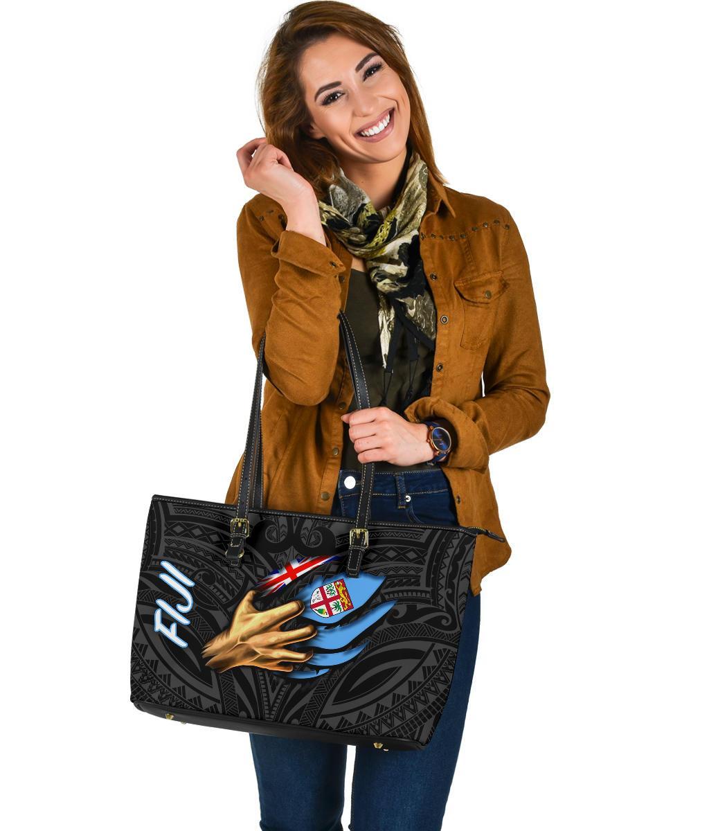 Fiji Large Leather Tote Bag - Fiji In Me (Blue) - Polynesian Pride