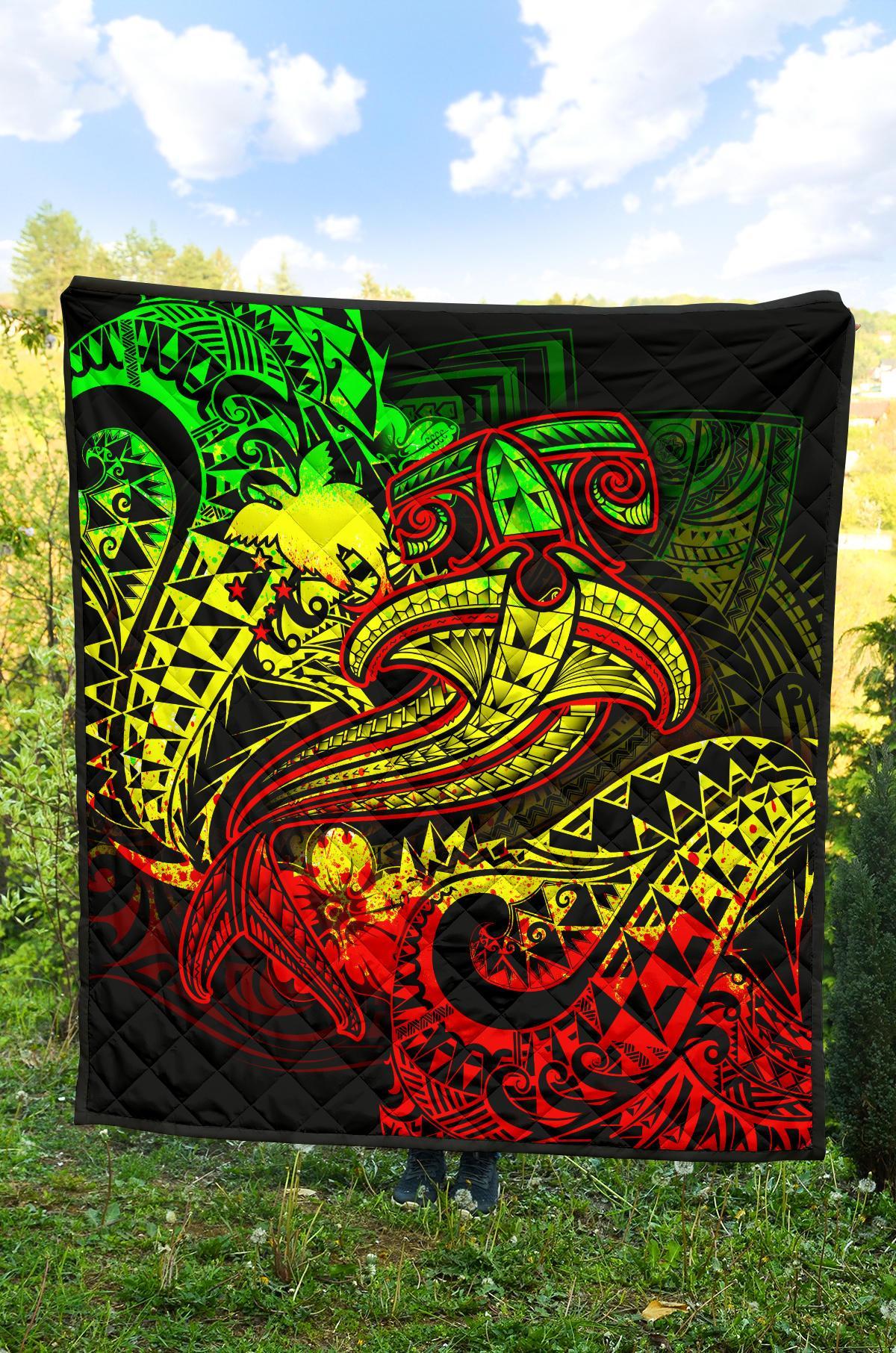 Papua New Guinea Premium Quilt - Reggae Shark Polynesian Tattoo - Polynesian Pride