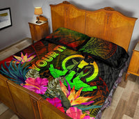 Vanuatu Polynesian Personalised Quilt Bed Set - Hibiscus and Banana Leaves - Polynesian Pride