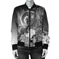 Vanuatu Custom Personalised Wonem's Bomber Jacket - Humpback Whale with Tropical Flowers (White) - Polynesian Pride