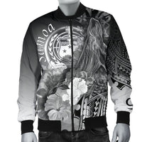 Samoa Men's Bomber Jacket - Humpback Whale with Tropical Flowers (White) - Polynesian Pride