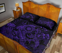 Hawaii Turtle Map Hibiscus Polynesian Purple Quilt Bed Set - Polynesian Pride