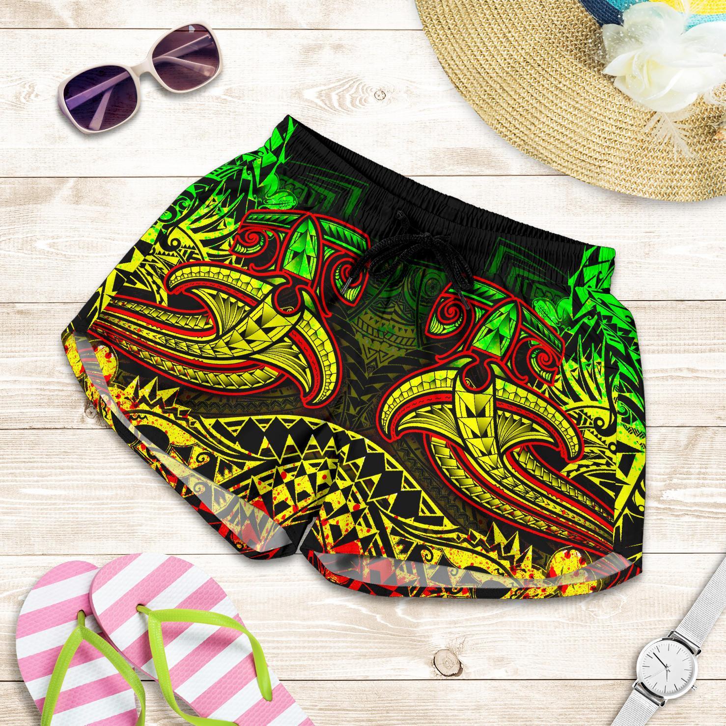 Polynesian Women's Shorts - Reggae Shark Polynesian Tattoo Women Reggae - Polynesian Pride