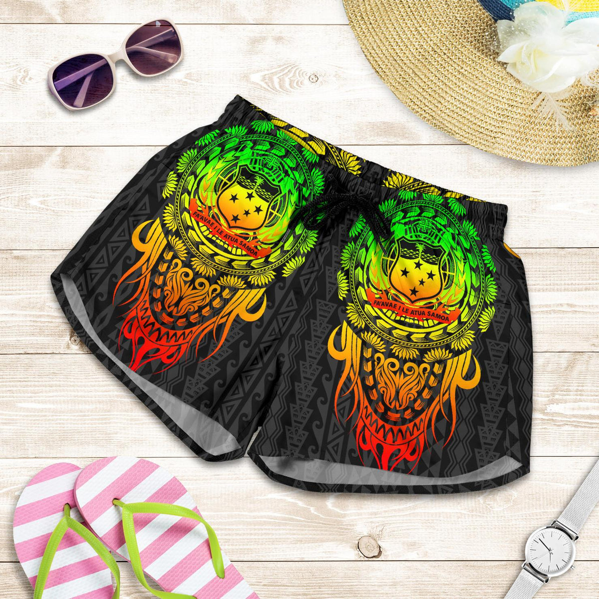 Samoa Polynesian All Over Print Women's Shorts - Tattoo Pattern With Seal - Polynesian Pride