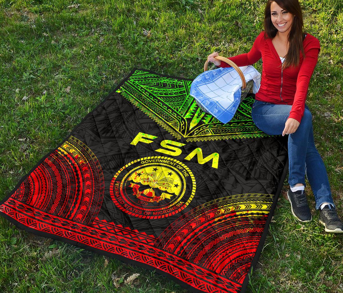Federated States Of Micronesia Premium Quilt - FSM Seal Polynesian Chief Reggae Version - Polynesian Pride