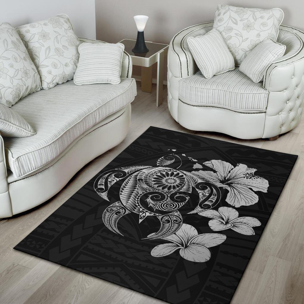 Hibiscus Plumeria Mix Polynesian Turtle Area Rug AH - Polynesian Pride