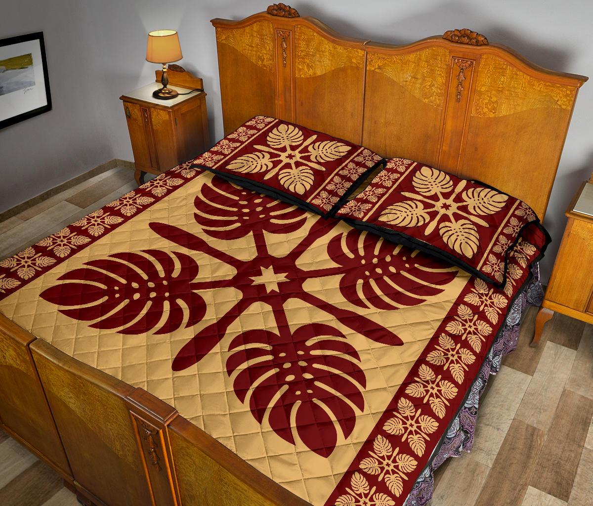 Hawaiian Quilt Pattern Palm Tree Symbol Quilt Bed Set - Polynesian Pride