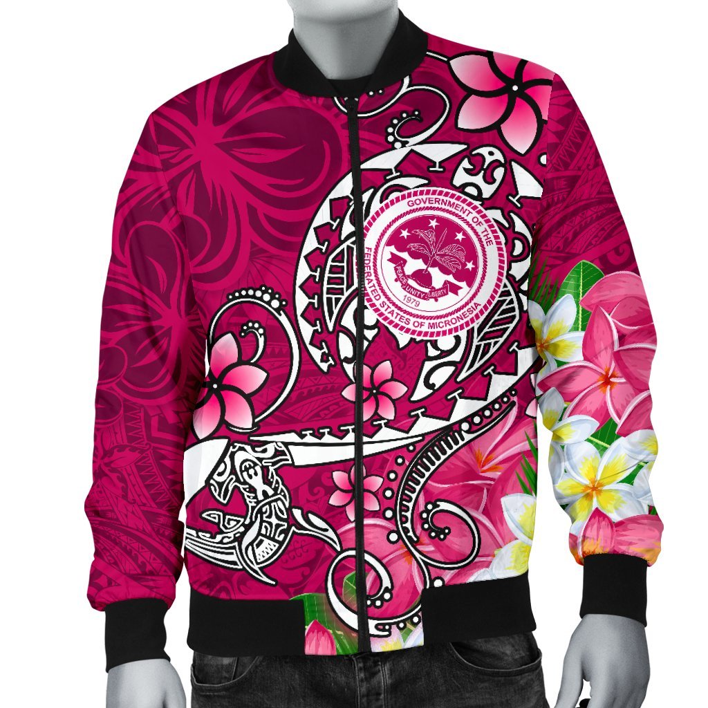 FSM Men's Bomber Jacket - Turtle Plumeria (PINK) Pink - Polynesian Pride