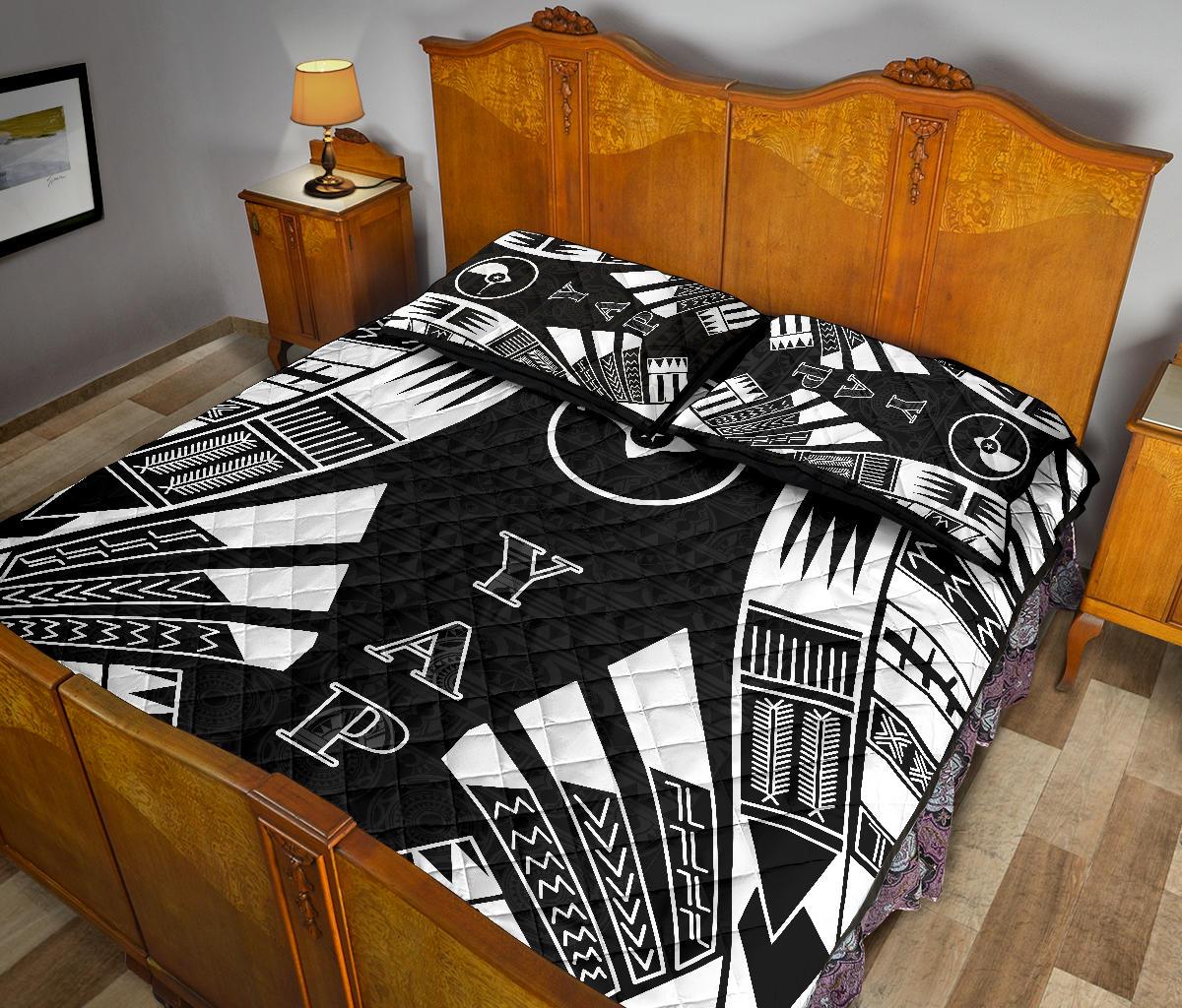 Yap Quilt Bed Set - Yap Flag Polynesian White Tattoo Style - Polynesian Pride