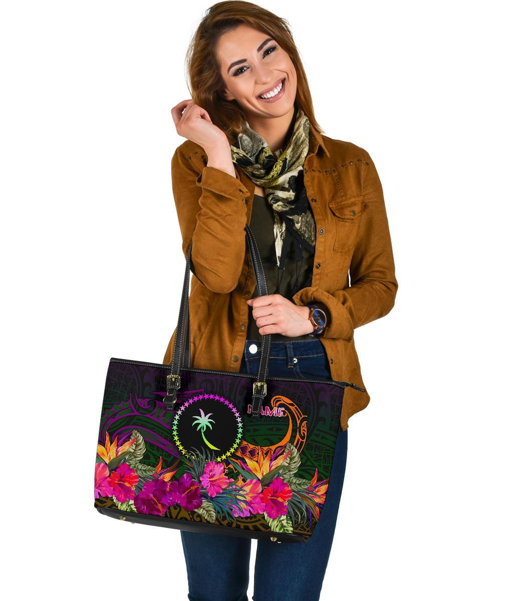 Chuuk Personalised Large Leather Tote Bag - Summer Hibiscus - Polynesian Pride