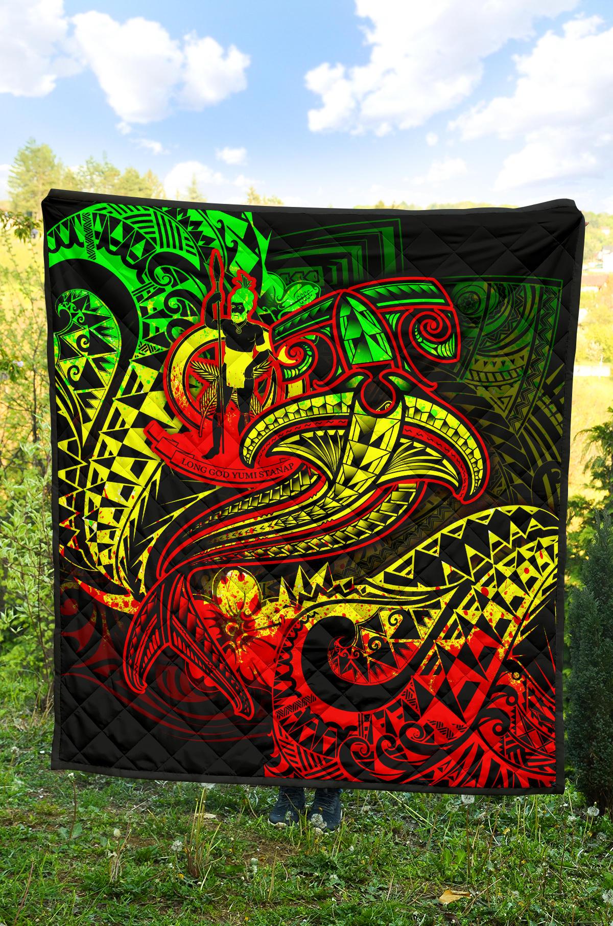 Vanuatu Polynesian Premium Quilt - Reggae Shark Polynesian Tattoo - Polynesian Pride