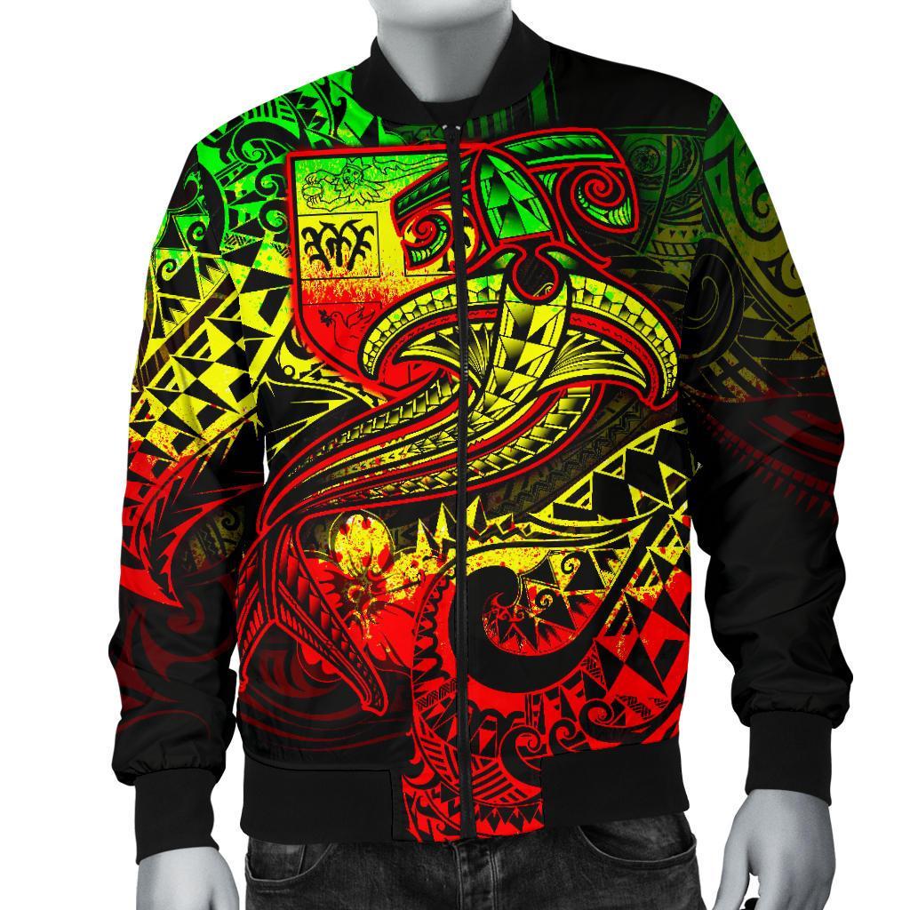 Fiji Men's Bomber Jacket - Reggae Shark Polynesian Tattoo - Polynesian Pride