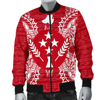 Kosrae Polynesian Men's Bomber Jacket Map Red White - Polynesian Pride