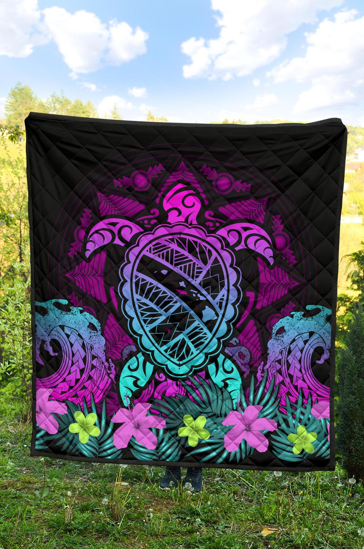 Hawaii Turtle Polynesian Turquoise Premium Quilt - Kuly Style - Polynesian Pride