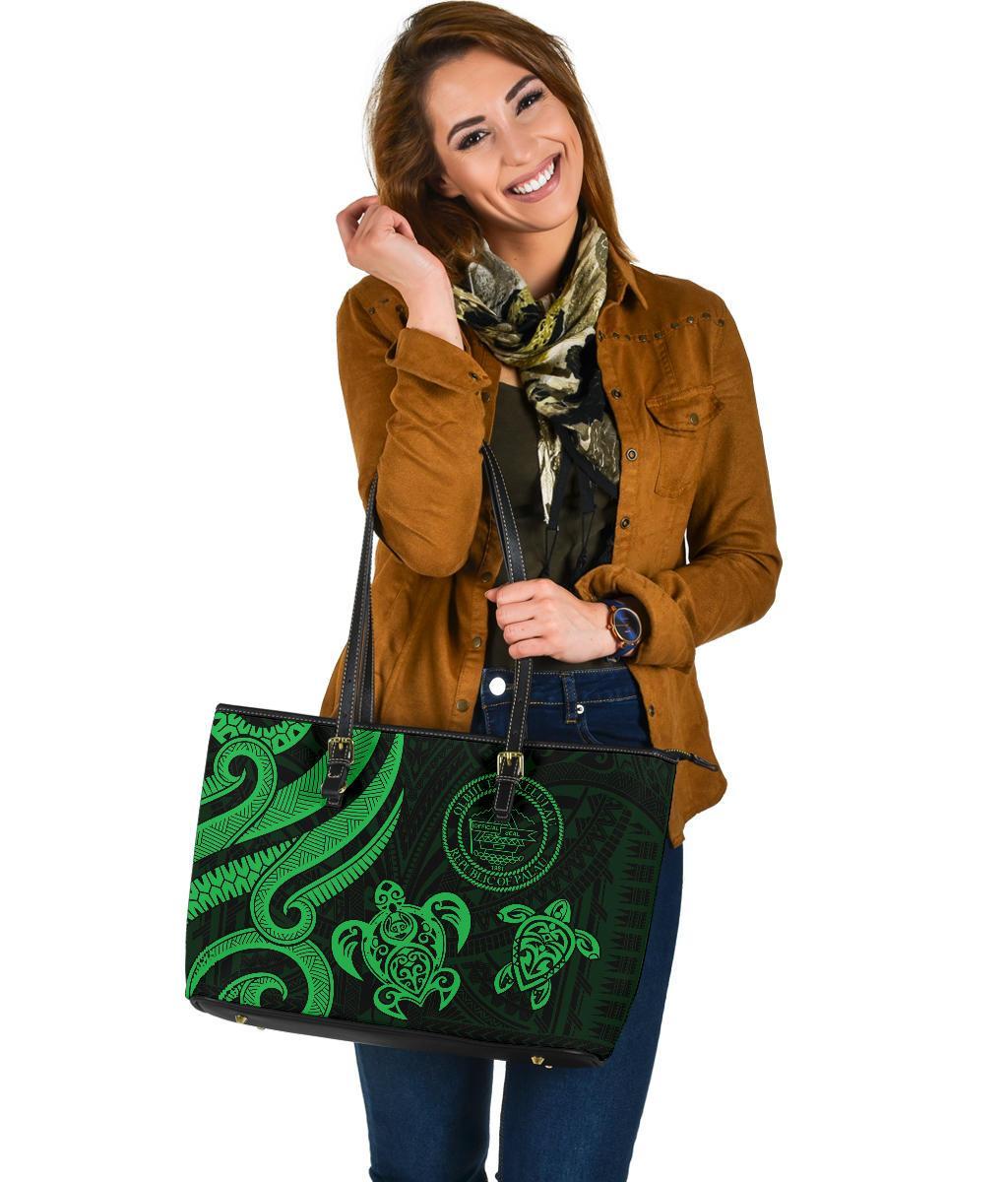 Palau Large Leather Tote - Green Tentacle Turtle - Polynesian Pride