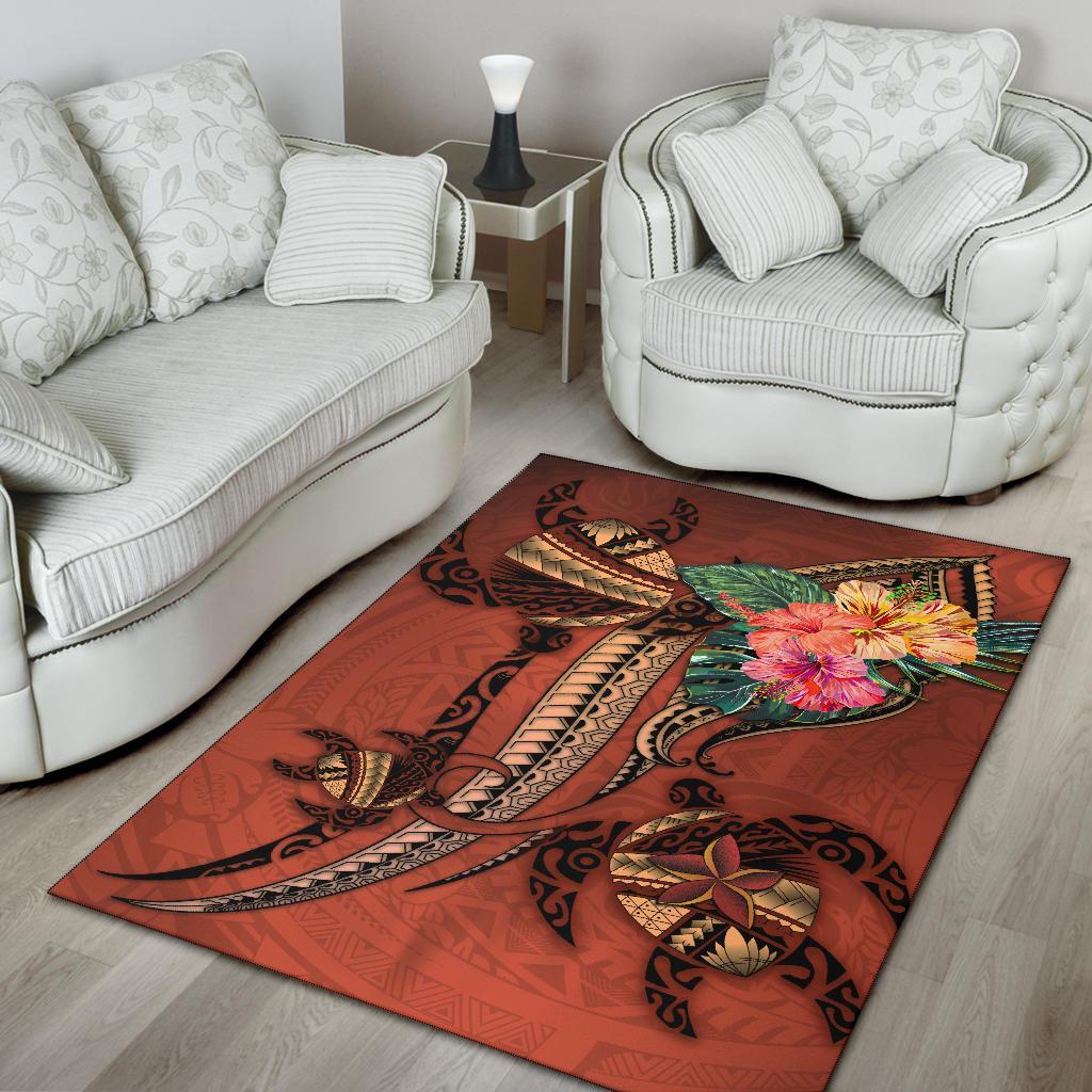 Polynesian Turtle Area Rug - Tribal Tattoo with Hibiscus Coral - Polynesian Pride