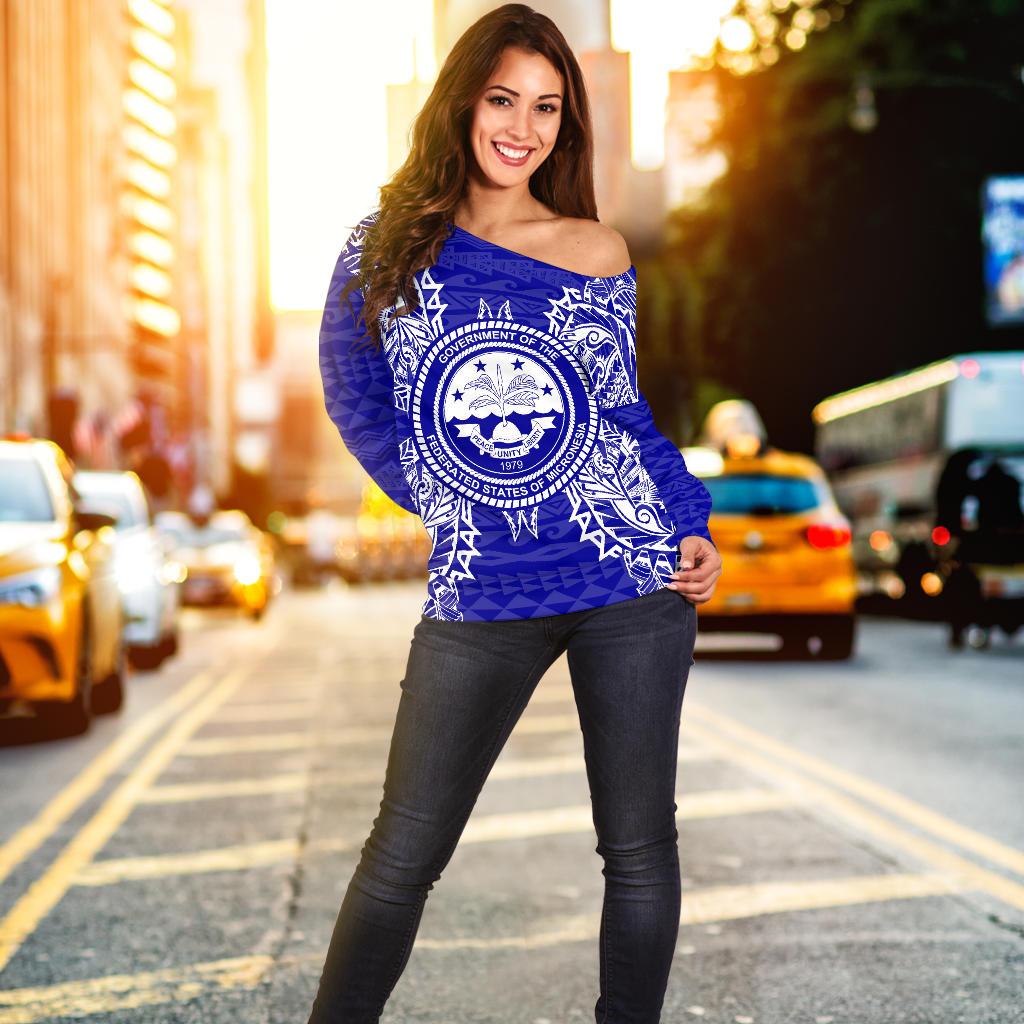 Federated States of Micronesia Polynesian Shoulder Sweater Map Blue - Polynesian Pride