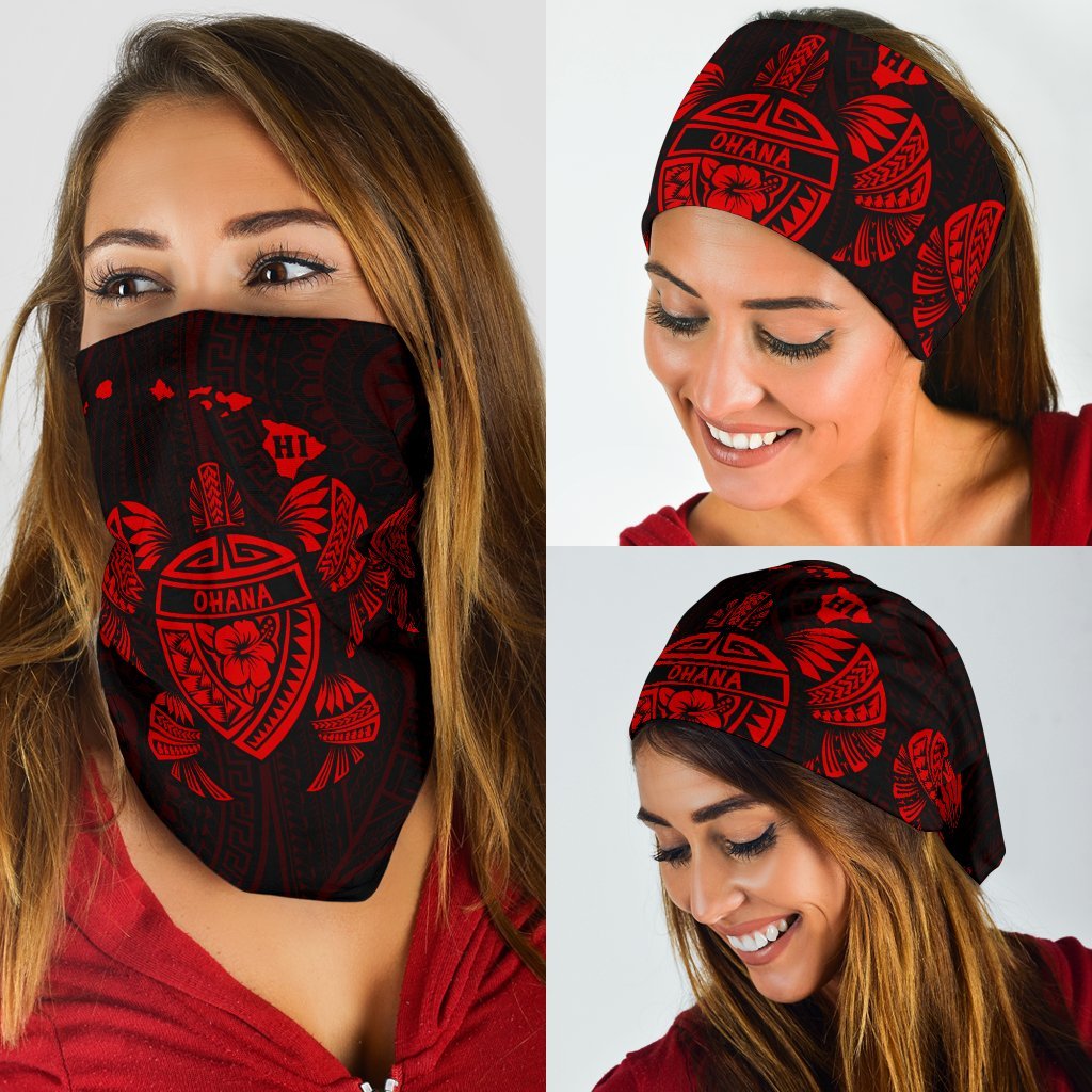 Hawaii Map Turtle Ohana Hibiscus Kakau Polynesian Bandana 3 - Pack - Red One Size Red - Polynesian Pride