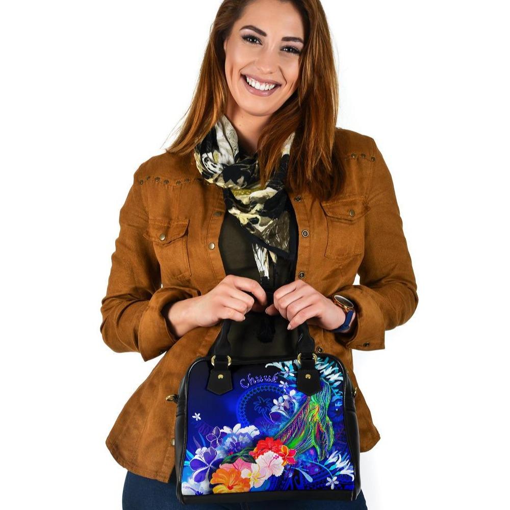 Chuuk Shoulder Handbag - Humpback Whale with Tropical Flowers (Blue) One Size Blue - Polynesian Pride