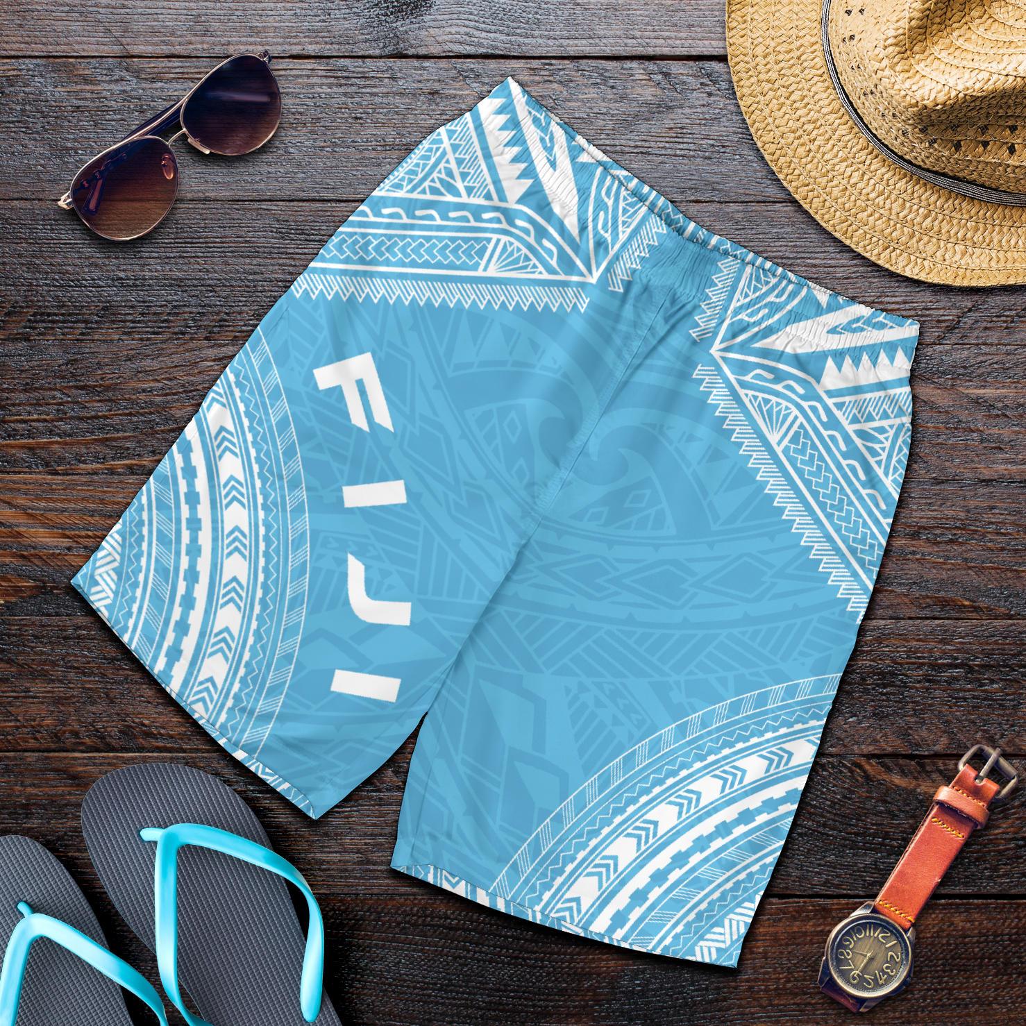 Fiji Men's Shorts - Polynesian Chief Flag Version Blue - Polynesian Pride