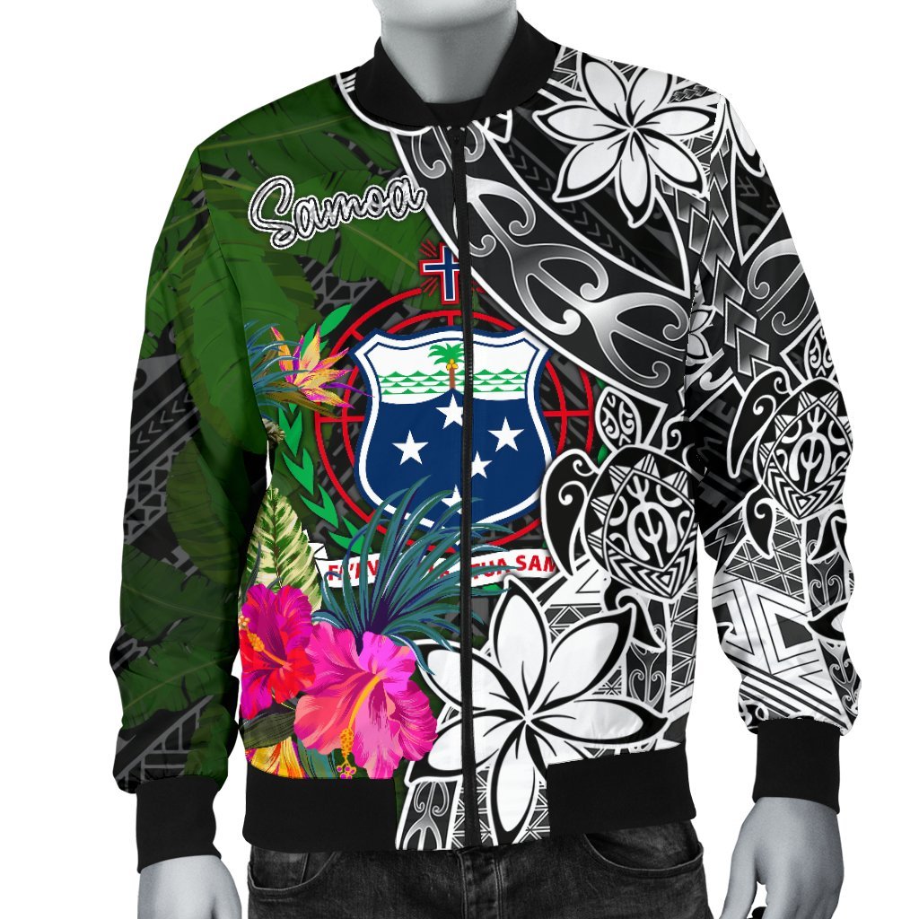 Samoa Men Bomber Jacket - Turtle Plumeria Banana Leaf - Polynesian Pride