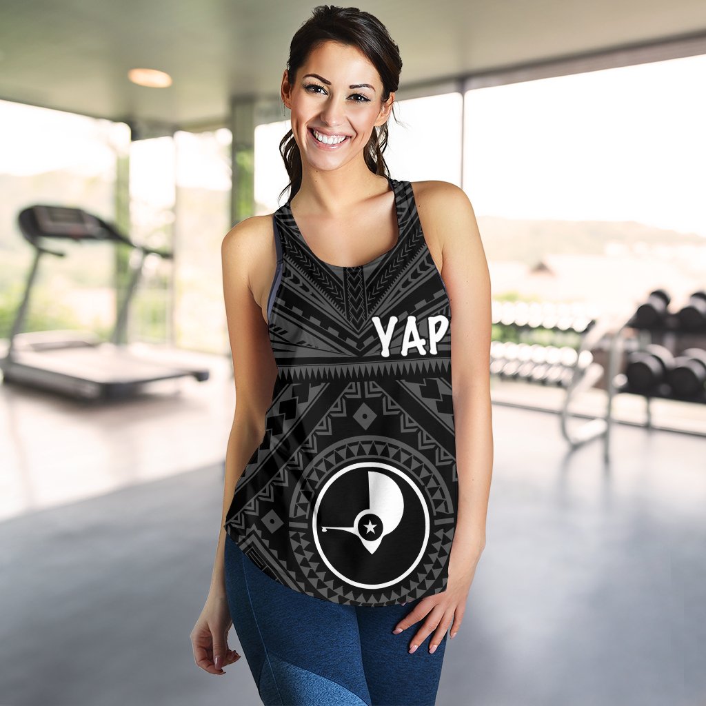 Yap Women's Racerback Tank - Yap Seal With Polynesian Tattoo Style Black - Polynesian Pride