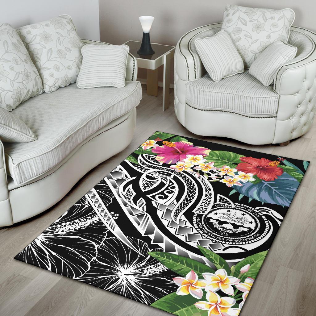 FSM Polynesian Area Rug - Summer Plumeria (Black) - Polynesian Pride