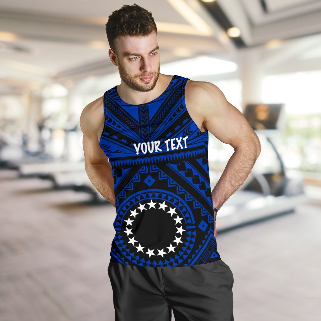 Cook Island Personalised Men's Tank Top - Seal With Polynesian Tattoo Style ( Blue) Blue - Polynesian Pride