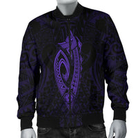 Hawaii Kakau Makau Fish Hook Kanaka Map Men's Bomber Jacket Polynesian - Purple - Polynesian Pride